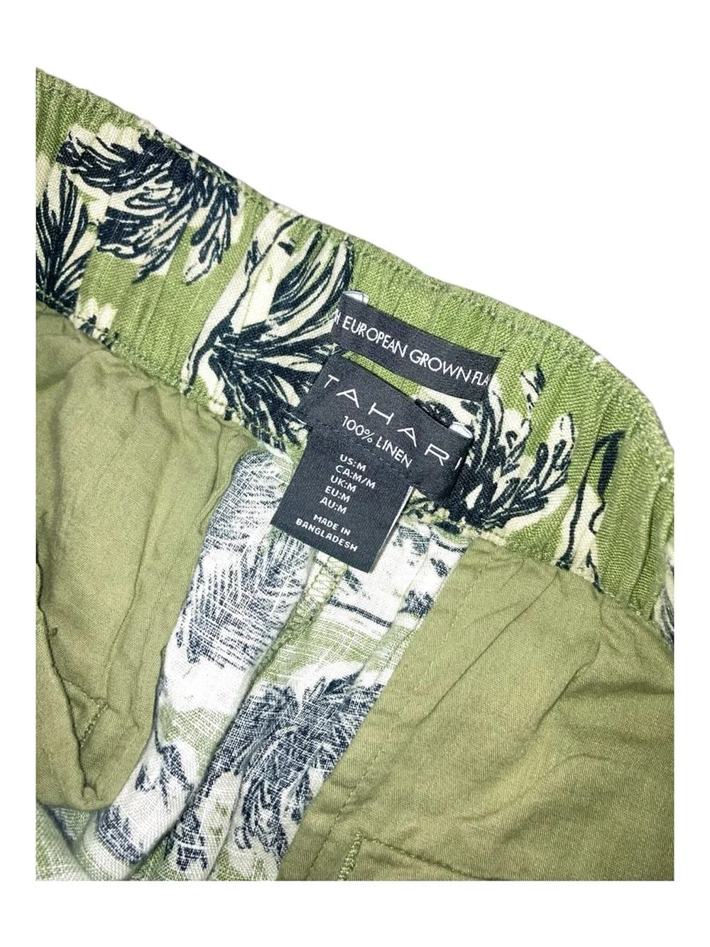 Tahari Olive Green Printed Linen pants 100 % linen